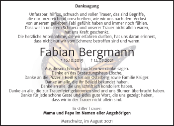 Traueranzeige von Fabian Bergmann von Trauerkombi Wittenberg