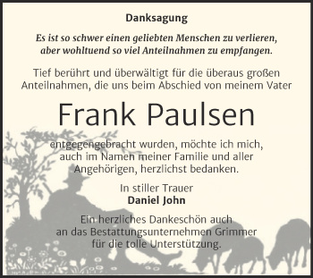 Traueranzeige von Frank Paulsen von Trauerkombi Mansfelder Land