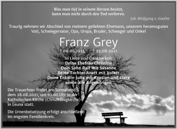 Traueranzeige von Franz Grey von Mitteldeutsche Zeitung Merseburg/Querfurt