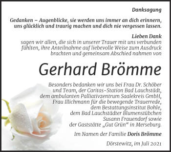 Traueranzeige von Gerhard Brömme von Trauerkombi Merseburg