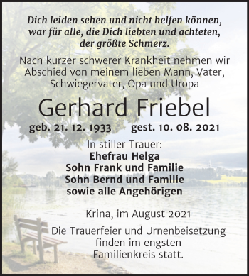 Traueranzeige von Gerhard Friebel von Trauerkombi Bitterfeld