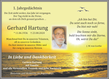 Traueranzeige von Gerhard Hartung von Mitteldeutsche Zeitung Weißenfels