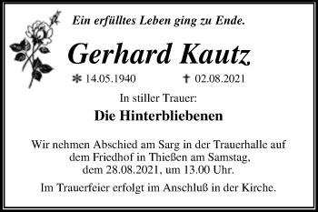 Traueranzeige von Gerhard Kautz von Trauerkombi Wittenberg