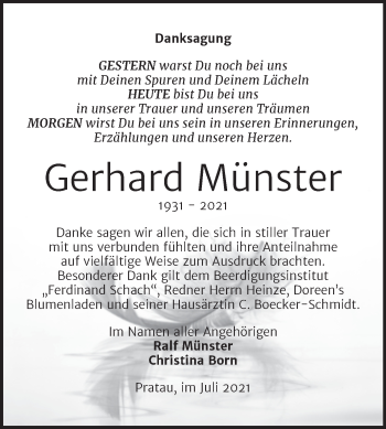 Traueranzeige von Gerhard Münster von Trauerkombi Wittenberg