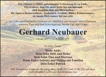 Traueranzeige von Gerhard Neubauer von Trauerkombi Dessau