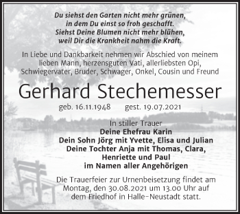 Traueranzeige von Gerhard Stechemesser von Wochenspiegel Naumburg/Nebra