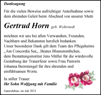 Traueranzeige von Gertrud Horn von Trauerkombi Aschersleben