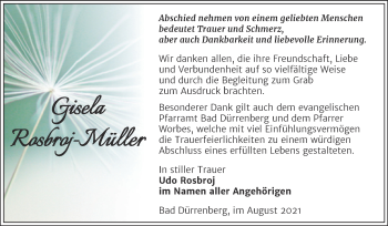 Traueranzeige von Gisela Rosbroj-Müller von Trauerkombi Merseburg