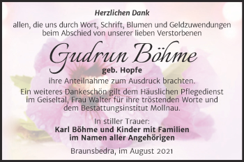 Traueranzeige von Gudrun Böhme von Trauerkombi Merseburg