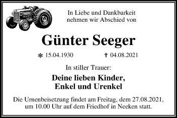 Traueranzeige von Günter Seeger von Trauerkombi Dessau