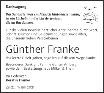 Traueranzeige von Günther Franke von Trauerkombi Zeitz