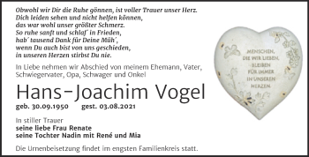 Traueranzeige von Hans-Joachim Vogel von Trauerkombi Bernburg