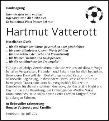 Traueranzeige von Hartmut Vatterott von Trauerkombi Quedlinburg