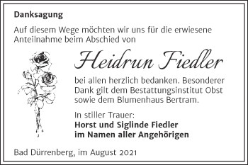 Traueranzeige von Heidrun Fiedler von Trauerkombi Merseburg