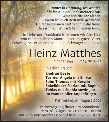Traueranzeige von Heinz Matthes von Naumburger Tageblatt