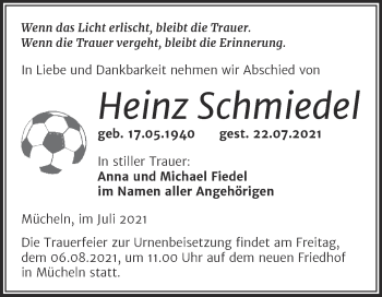 Traueranzeige von Heinz Schmiedel von Trauerkombi Merseburg
