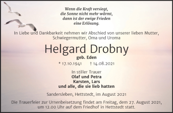 Traueranzeige von Helgard Drobny von Mitteldeutsche Zeitung Halle/Saalkreis