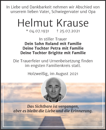 Traueranzeige von Helmut Krause von Trauerkombi Bitterfeld