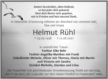 Traueranzeige von Helmut Rühl von Trauerkombi Bitterfeld
