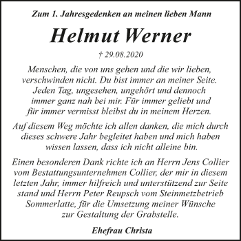 Traueranzeige von Helmut Werner von Trauerkombi Dessau