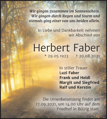 Traueranzeige von Herbert Faber von Trauerkombi Wittenberg