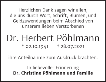 Traueranzeige von Herbert Pöhlmann von Trauerkombi Merseburg