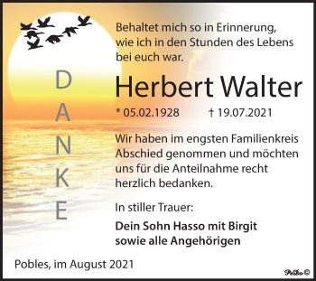 Traueranzeige von Herbert Walter von Trauerkombi Weißenfels