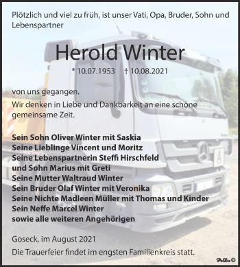 Traueranzeige von Herold Winter von Trauerkombi Weißenfels