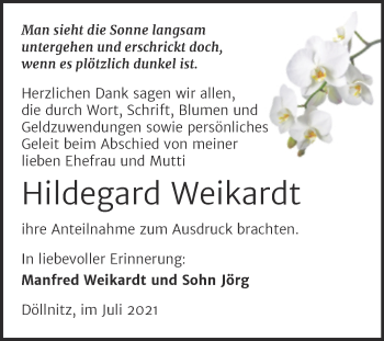 Traueranzeige von Hildegard Weikardt von Trauerkombi Merseburg