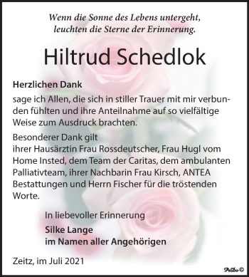 Traueranzeige von Hiltrud Schedlok von Trauerkombi Zeitz