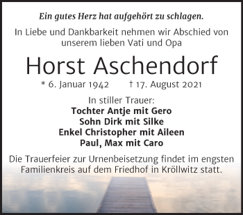 Traueranzeige von Horst Aschendorf von Mitteldeutsche Zeitung Halle/Saalkreis