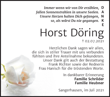 Traueranzeige von Horst Döring von Trauerkombi Sangerhausen