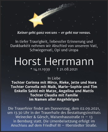 Traueranzeige von Horst Herrmann von Trauerkombi Bernburg