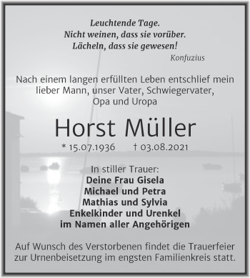 Traueranzeige von Horst Müller von Trauerkombi Weißenfels