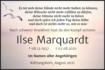 Traueranzeige von Ilse Marquardt von Trauerkombi Köthen