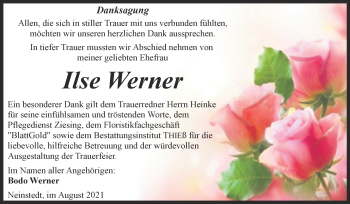 Traueranzeige von Ilse Werner von Trauerkombi Quedlinburg