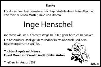 Traueranzeige von Inge Henschel von Trauerkombi Zeitz