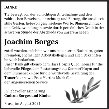Traueranzeige von Joachim Borges von Trauerkombi Aschersleben