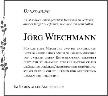 Traueranzeige von Jörg Wiechmann von Trauerkombi Bitterfeld