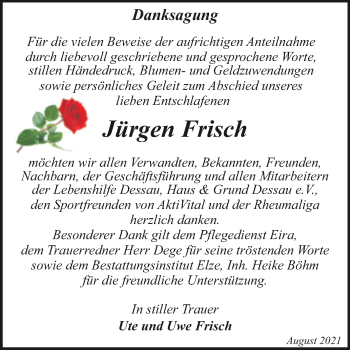 Traueranzeige von Jürgen Frisch von Trauerkombi Dessau