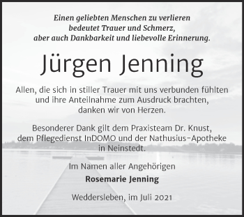 Traueranzeige von Jürgen Jenning von Trauerkombi Quedlinburg