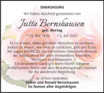 Traueranzeige von Jutta Bernshausen von Trauerkombi Zeitz