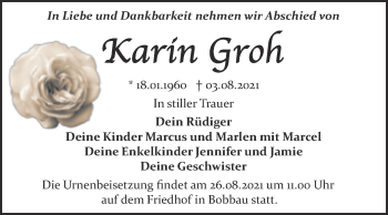 Traueranzeige von Karin Groh von Mitteldeutsche Zeitung