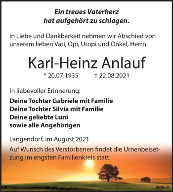 Traueranzeige von Karl-Heinz Anlauf von Trauerkombi Weißenfels