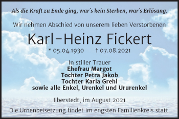 Traueranzeige von Karl-Heinz Fickert von Trauerkombi Bernburg
