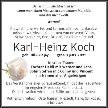 Traueranzeige von Karl-Heinz Koch von Trauerkombi Mansfelder Land