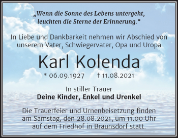 Traueranzeige von Karl Kolenda von Trauerkombi Merseburg