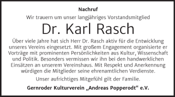 Traueranzeige von Karl Rasch von Trauerkombi Quedlinburg