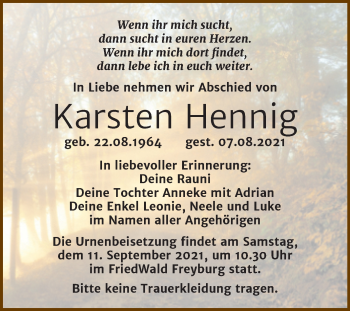 Traueranzeige von Karsten Hennig von Trauerkombi Merseburg