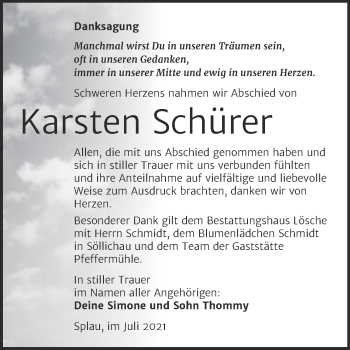 Traueranzeige von Karsten Schürer von Trauerkombi Wittenberg